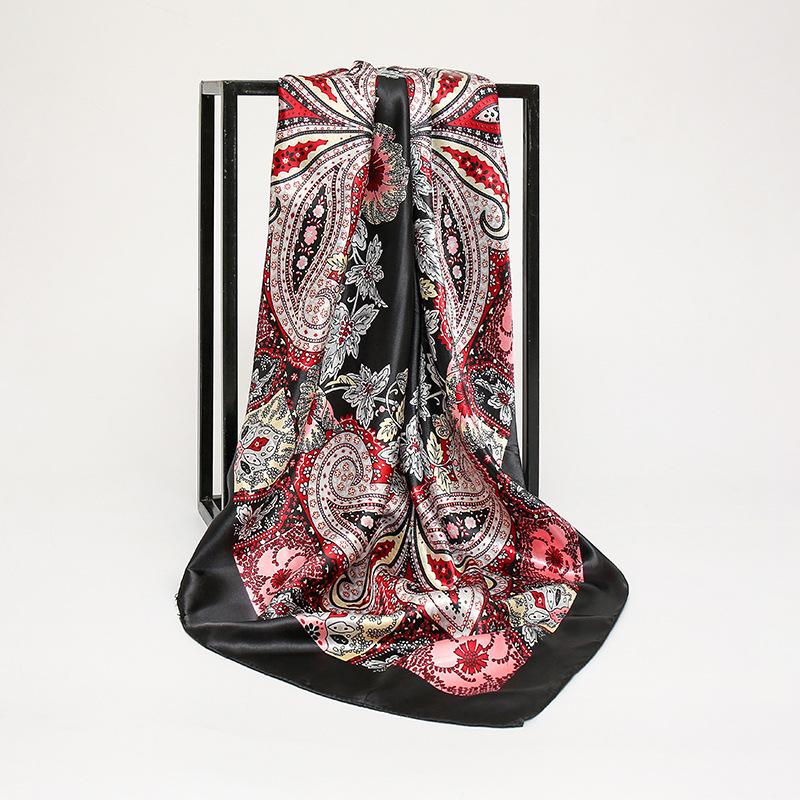 Vielseitiger Damen 90cm Satin Charmeuse Quadratischer Schal - Neuer Imitationsseiden-Druck, Stil FJ007