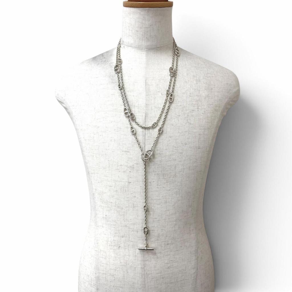Great HERMES Necklace Chaine d'Ancre Farandole Long Silver AG925 mens Used