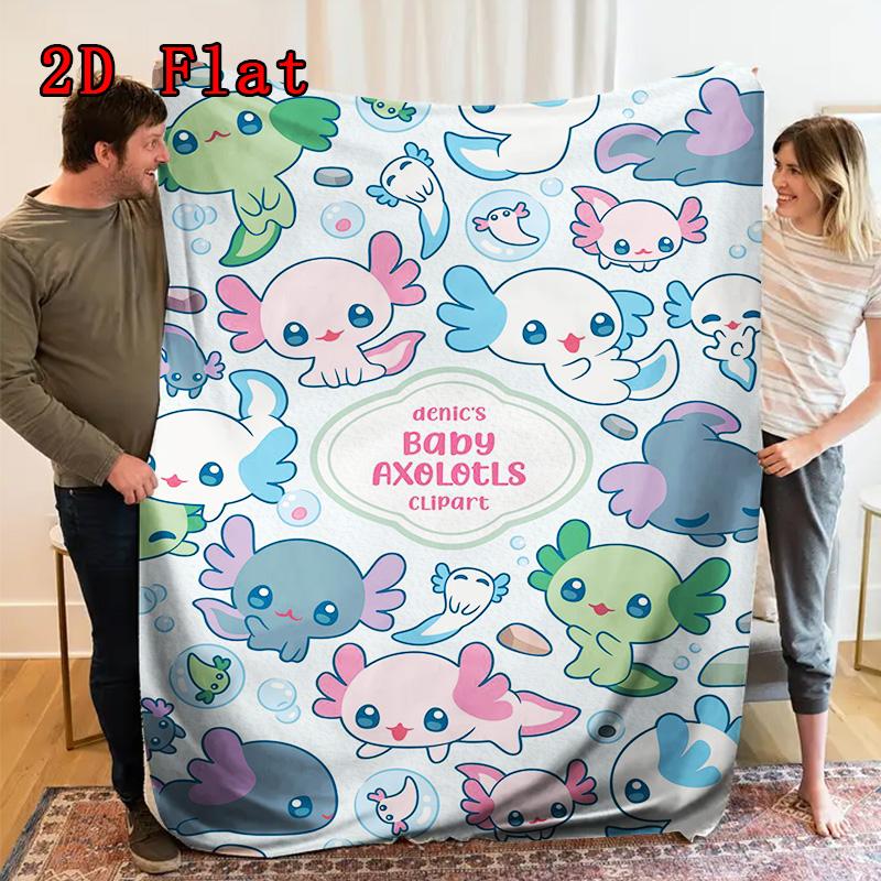 Cute Axolotls 2D Flat Pattern Flannel Blanket High quality All Seasons Warmth and Comfort Perfect for Christmas Gifts.PMT0914068