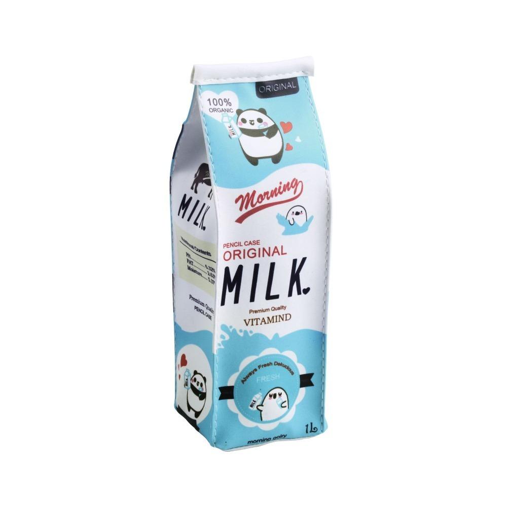 PU Leather Waterproof School Stationery Office Supply Cartoon Morning Milk Pen Bag Pencil Case Pencil Box Fruit Milk Carton