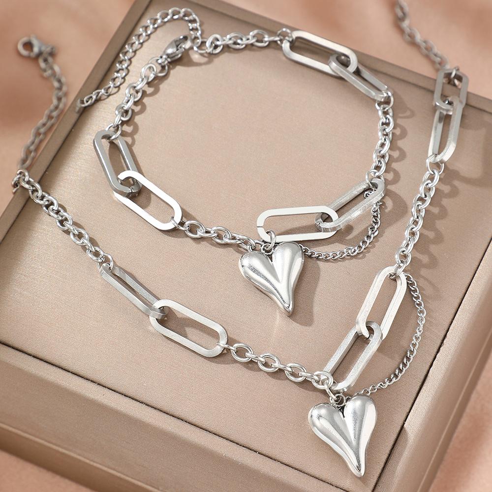 Stainless Steel Combination of Two Sets of New Light Luxury Retro Heart-shaped Irregular Chain Women's Zircon Daily Matching