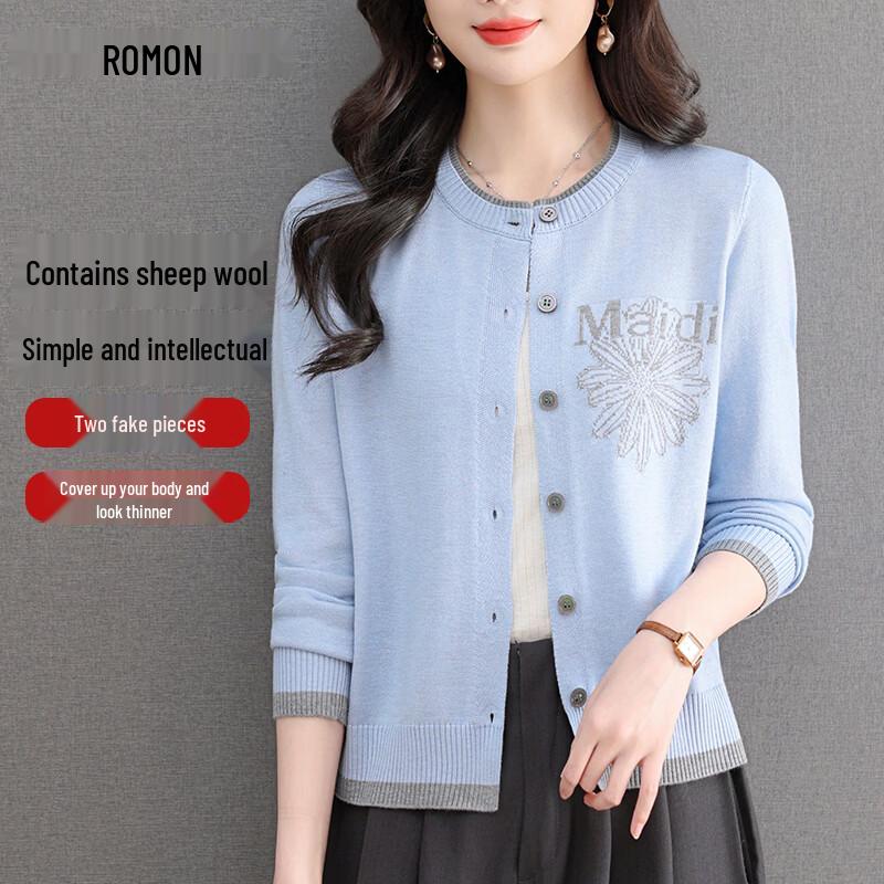 Romon Women s Merino Wool Blend Faux Two-Piece Cardigan 105