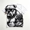 Men's Crew Neck Short Sleeve T-Shirt, Fashion 3D Cool Muscular Tattoo Bulldog With Sunglasses Cigar Graphic Casual Daily Wear Tee