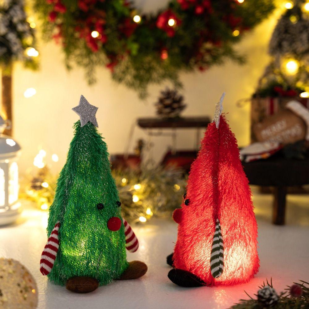 LED Night Lights Fluffy Christmas Tree Doll 3D Shape Fluffy Texture Christmas Tree Ornament Glowing Effect Creative Design