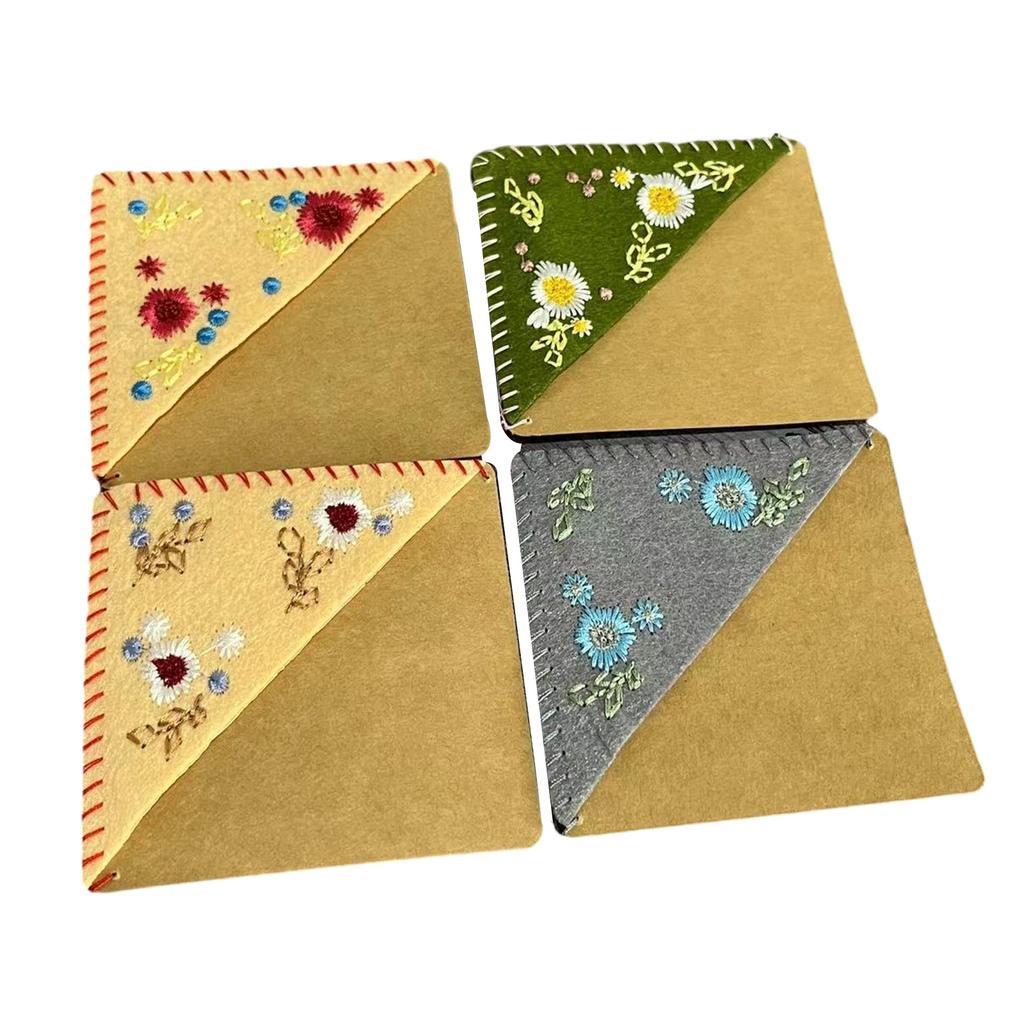 4 ks krásných květinových vyšívacích záložek do knih, ručně vyšívaných rohových záložek, čtecích potřeb