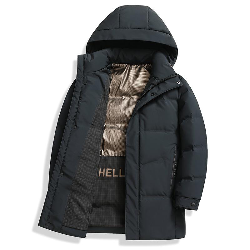 Mid-length Down Jacket for Men In Winter, New White Duck Down Removable Hooded Jacket, Middle-aged Fashionable Warm Top for Men