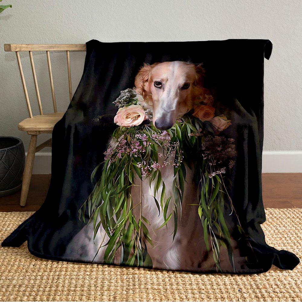 Elegant Dog with Flowers for all seasons blanket lunch break throw gift