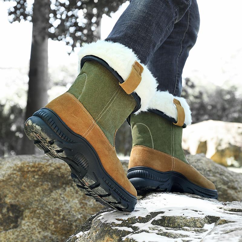 Comfortable Non-slip Male Outdoor Boots Genuine Leather High Top Shoes Platform Men Snow Boots Plush Warm Winter Footwear Luxury