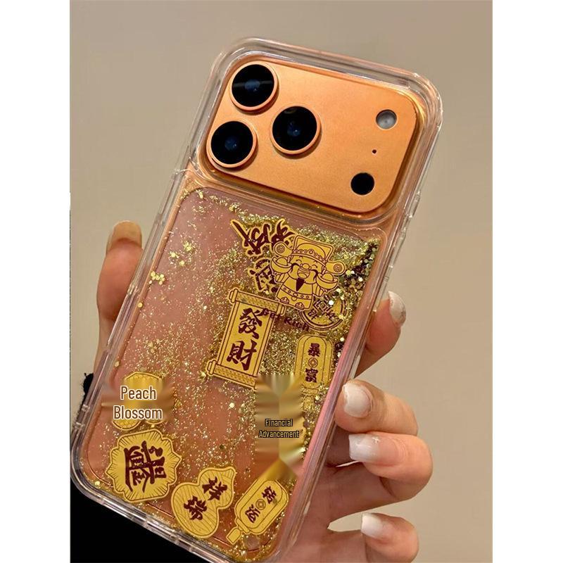 

Apple Air 17 God of Wealth Glitter Gold Foil Transparent Anti-Fall Phone Case for 13 Pro/14/15 Plus iPhone 13 Pro Max