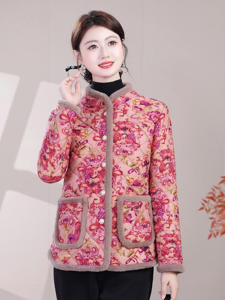 Women's Thick Velvet Fringed Jacket – Mid-Aged & Elderly Chinese National Style Autumn/Winter Cotton Coat