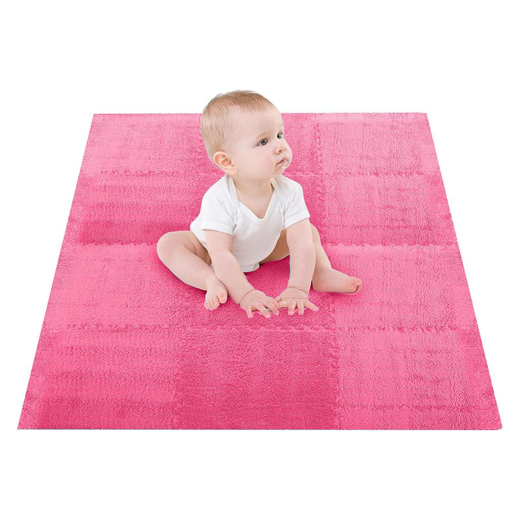 10pcs Plush Puzzle Floor Foam Mat Tiles Fluffy Cuttable Anti Slip Interlocking Carpet Tiles