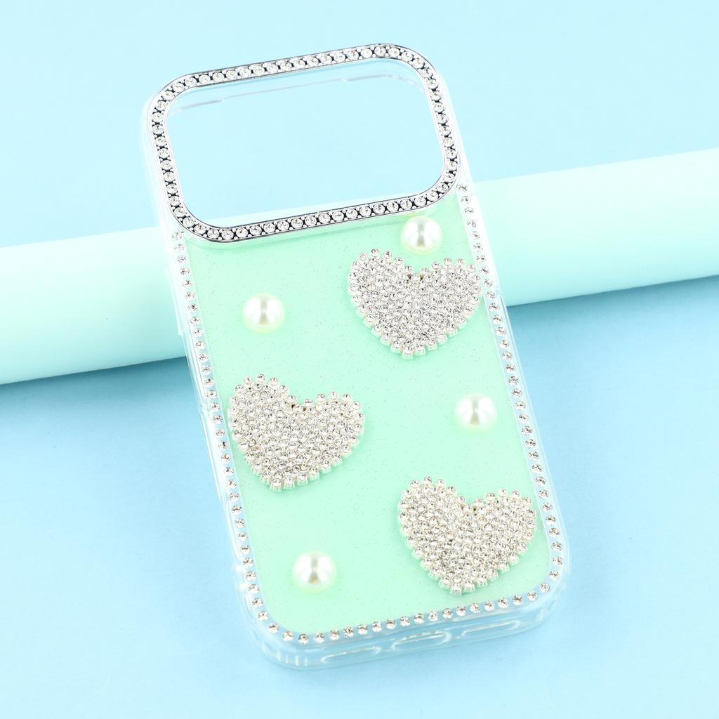 For iPhone 17 Pro Case Rhinestone Edge Pearl Love Decor TPU+PC IMD Phone Cover
