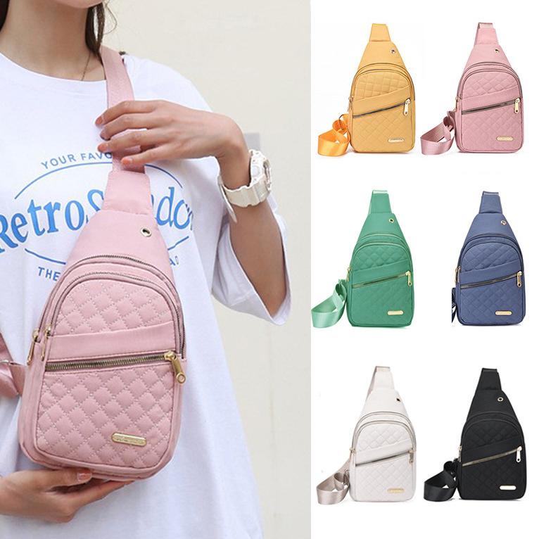Diamond Quilted Nylon Chest Bag, Multi Zipper Pockets Adjustable Wide Strap Women Crossbody Fanny Pack For Sports Travel Daily Use
