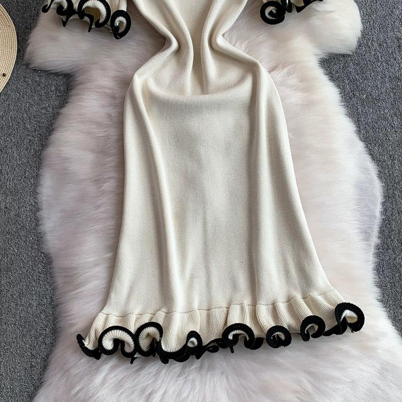 2026 Summer European French Slim Knit Dress – Short Sleeve Round Neck, Hip Wrap Skirt for Women