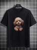 Men'S Casual Cartoon Dog Graphic Print T-shirt, Polyester Crew Neck Short Sleeve