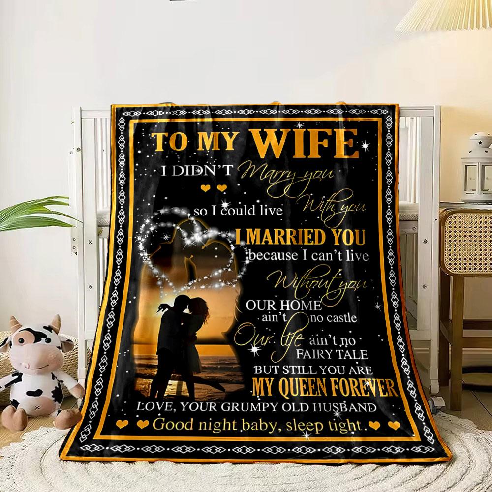 Blanket For Wife Romantic Couple Letter Print bedroom Blanket for Livingroom Couch lunch break Soft throw for Friend's festival Gift