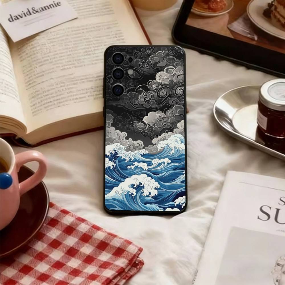 Great Wave Kanagawa Anime Phone Case For Samsung S25,S24,S21,S22,S23,S30,Ultra,S20,Plus,Fe,Soft Silicone Black Cover