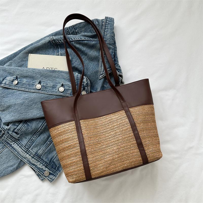 Fashionable Large Shoulder Tote Bag For Women In Black Coffee White And Khaki