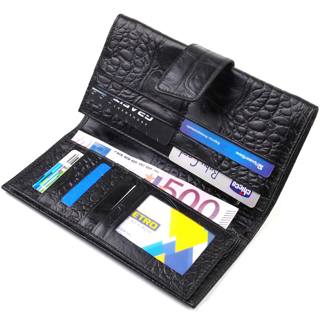 Frumos portofel vertical pentru bărbați din piele naturală cu imprimare crocodil CANPELLINI 21844 Negru