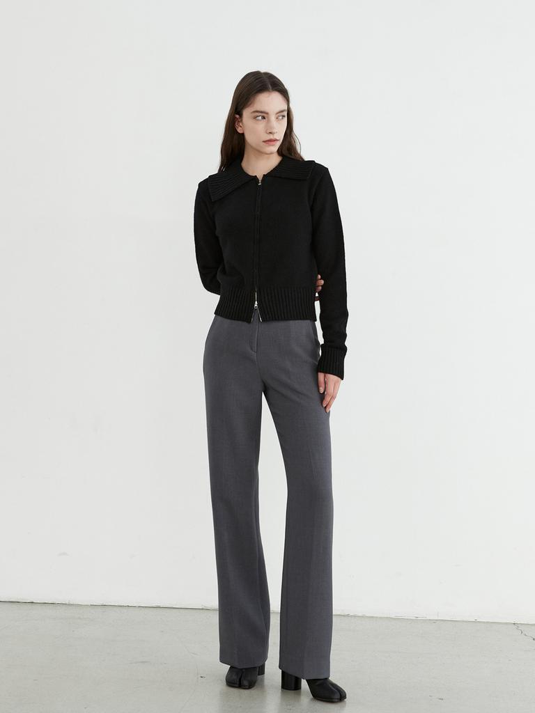 EIGHT DAYS A WEEK Merino Wool Collar Zip-Up Knit Black Ad013