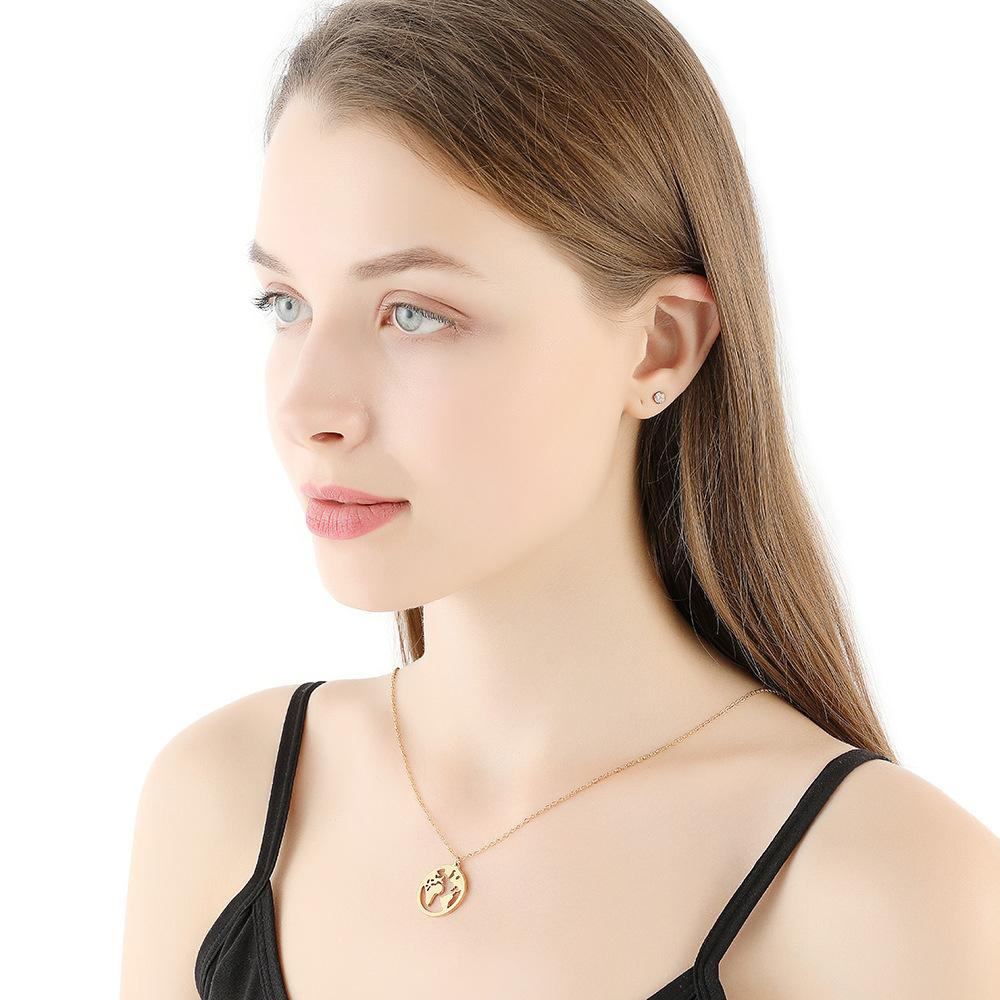 Small Globe World Map Pendant Female Gold Silver Color Stainless Steel Wanderlust Earth Necklace For Women Jewelry Travel Gift