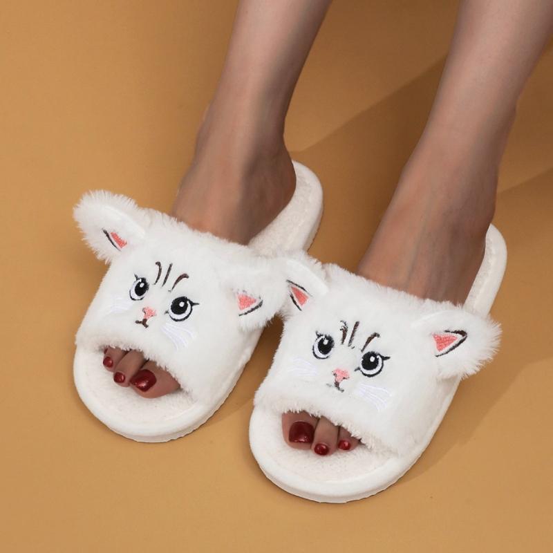 Women's Cute Cat Open-Toe Slippers Home Comfortable and Casual Slipper for Autumn and Winter