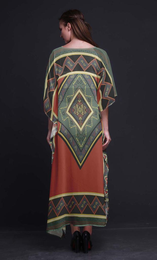 Phagun Kaftano Africano Geometrico da Donna Loungewear Festivo Abito Maxi da Spiaggia
