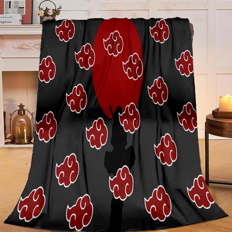 1PC Anime Red Clouds On Black Background Flannel Blanket Suitable for Both Men And Women, Soft Ideal for Beds And Sofa, Birthday Or Christmas Gift