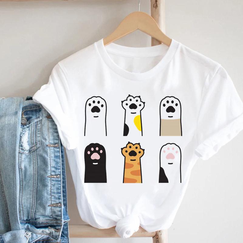 90s Animal Tee Top T-shirt Cat Flower Fashion Clothes Women Summer Print Lady Female Clothing Short Sleeve T Casual Cartoon Graphic T-shirt
