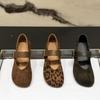 Korean Version of Round Head Suede with Single Shoes Women's 2025 New Autumn Retro Leopard Print Fashionable Mary Jane Small Leather Shoes