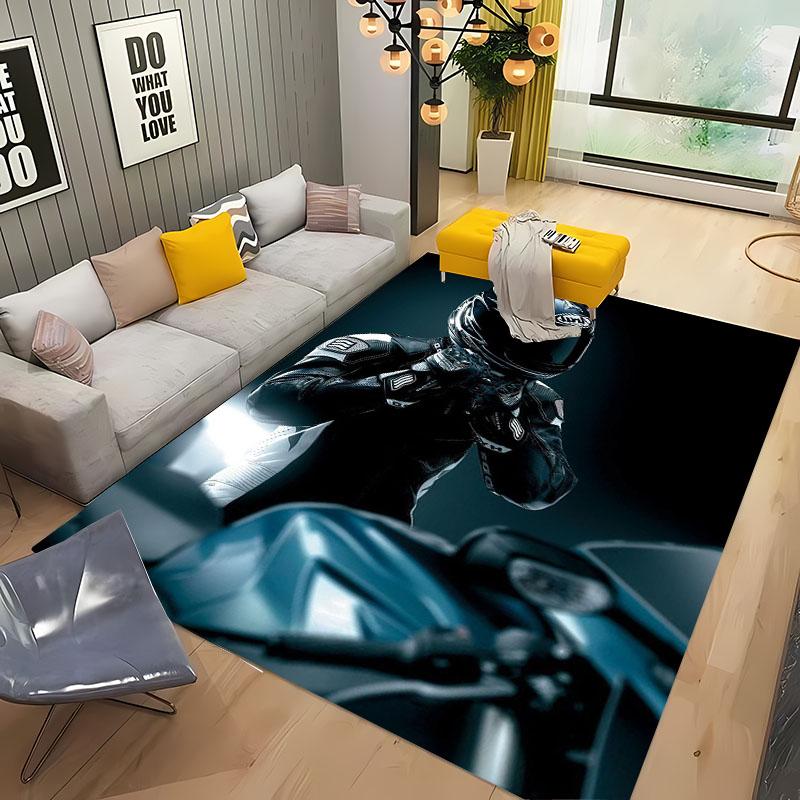 3D Printing Cool Motorcycle Helmet Carpets for Home Living Room Children's Bedroom Sofa Doormat KitchenFloor Rugs Anti-slipDecor