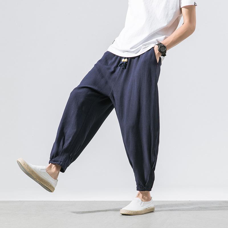 Linen Men's Casual Pants, Loose Cotton and Linen Men's Pants, Men's Long Pants, Breathable Linen Fabric Elastic Waist Casual Pants