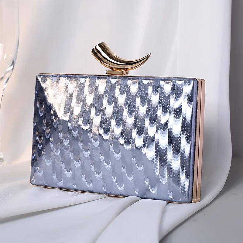

Crystal Evening Bags Women Moon Buckle Clutch Sequined Glitter Handbags Purse Shoulder Bag Luxury Designer Clutches Bridal Bolsa синий