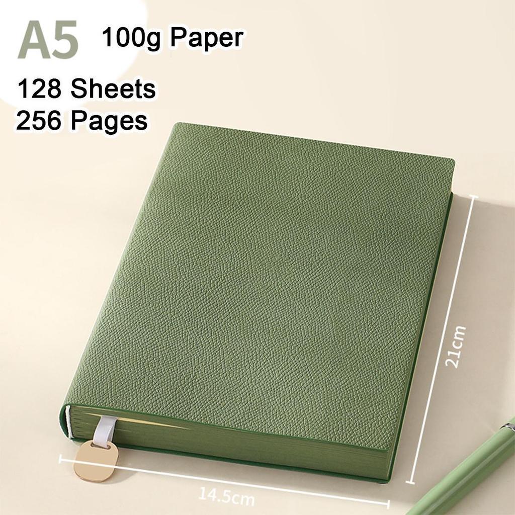 A5 Litchi Leather Thickened Student Notebook, Diary, Work Notebook, Business Meeting Record Book, Subject Notes, 128 Sheets 256 Pages