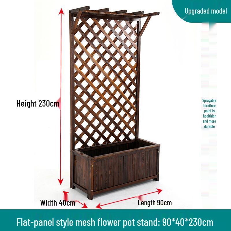 Carbonized Anti-Corrosion Wood Planter Box with Climbing Frame for Outdoor Balcony or Courtyard