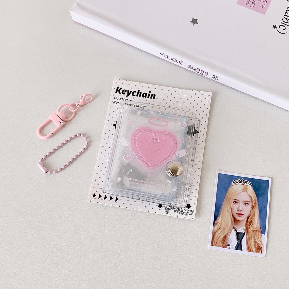 2-inch Transparent Sparkly Card Holder Keychain with Photo Album & ID Sticker Storage