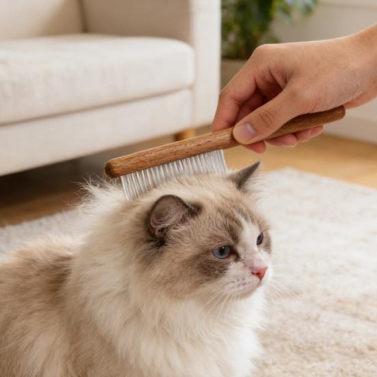 Pet Detangling Comb Rounded Metal Teeth Cat Shedding Comb with Wooden Handle Grooming Brush Removes Matted Fur Tangles for Long Short Hair Cats Dogs