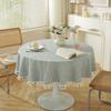 Circular Cotton Linen Tablecloth With Embroidered Tassel Trim Rustic Decor Dining Table