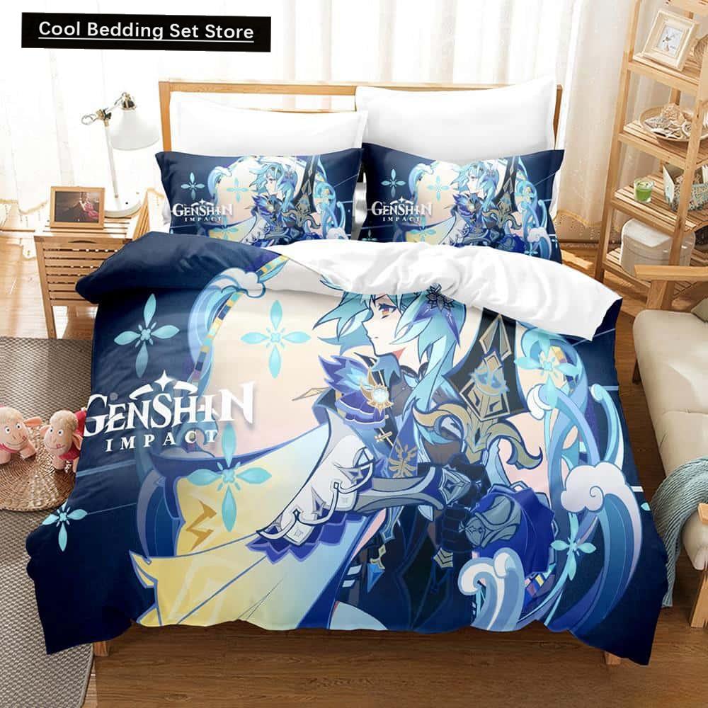 Kawaii Anime Genshin Impact Eula Lawrence Bedding Set Single Twin Full Queen King Size Bed Set Adult Kid Bedroom Duvetcover Sets