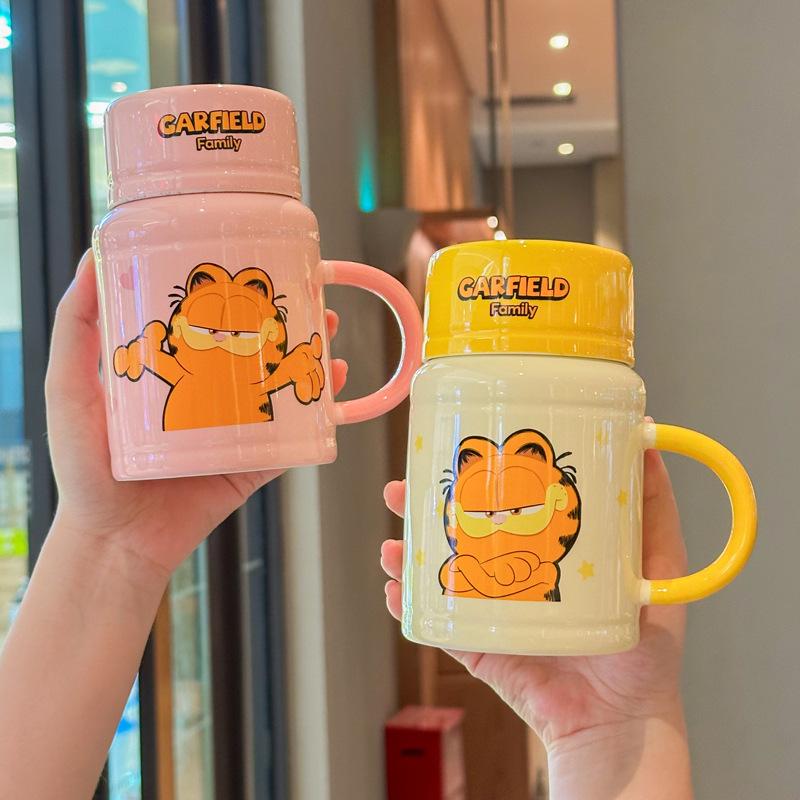 Birthday Gift for Girls Cute Garfield Ceramic Kettle Cartoon Mug with Lid Girlfriend Gift Box