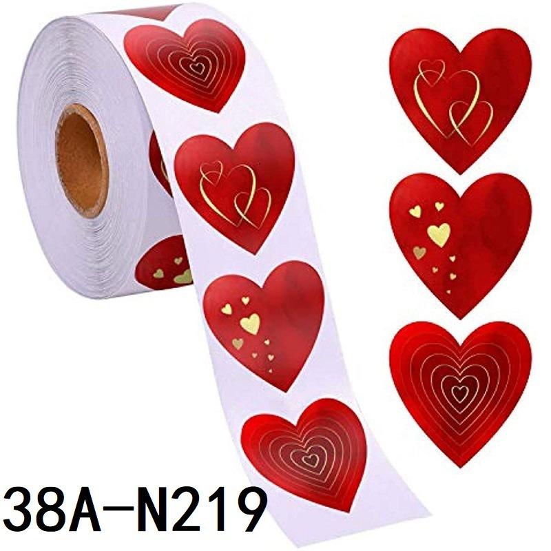 500pcs 1inch Red Love Shaped Stickers Roller Mother's Day Valentine's Day Sticker with Glittering Patterns Gift Decoration Label