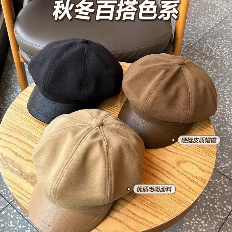 Autumn and Winter Woolen Octagonal Hat Female Face Little Girl Literary Newsboy Hat Tide Advanced Sense