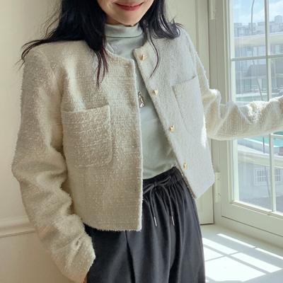 Pockets Jackets for Women Autumn Winter  New Fashion Long Sleeve O Neck Coats Vintage Chic Button Up Tweed Jacket
