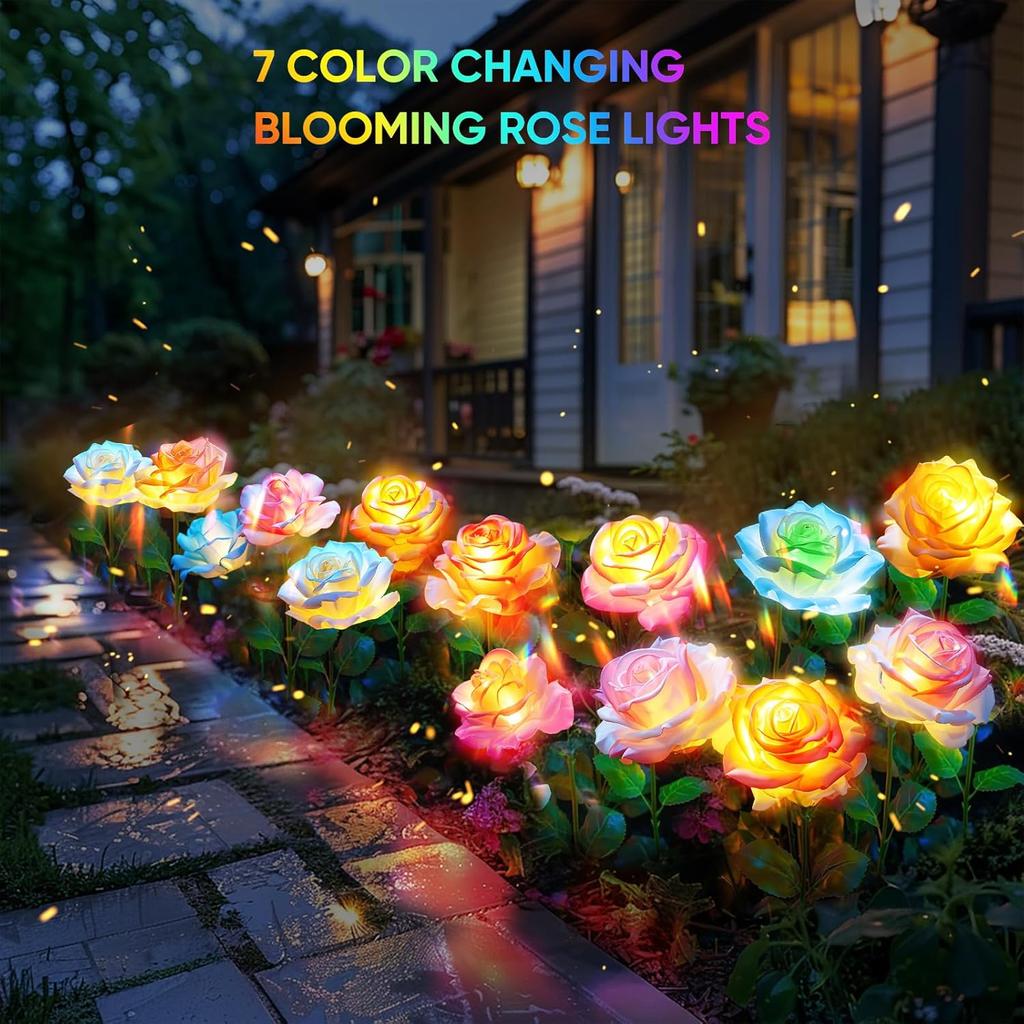 Rose Light Solar Powered Garden Lamp Waterproof Yard Decorations Outdoor Balcony Flower Garden Stake Solar Light Cemetery Decor
