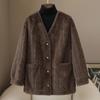 Spring Autumn Women's Plush Coat Simple Short V-Neck Faux Fur Coat