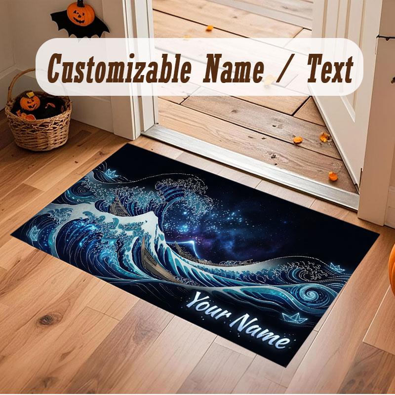 Octopus Sea Life Theme Crystal Velvet Floor Rug Personalized Custom Name Text Warm Carpet Home Decoration