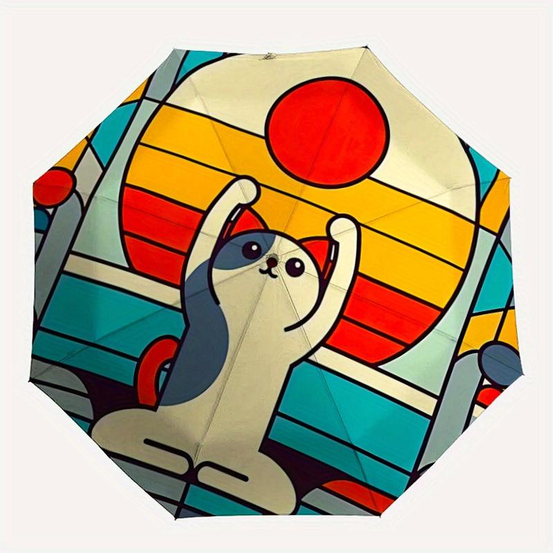 

1pc Cat Sunset Automatic Open/close, All-Season Portable Folding Umbrella, Travel, Everyday, Formal Events - Compact Luxury Parasol, Outdoor Accessory
