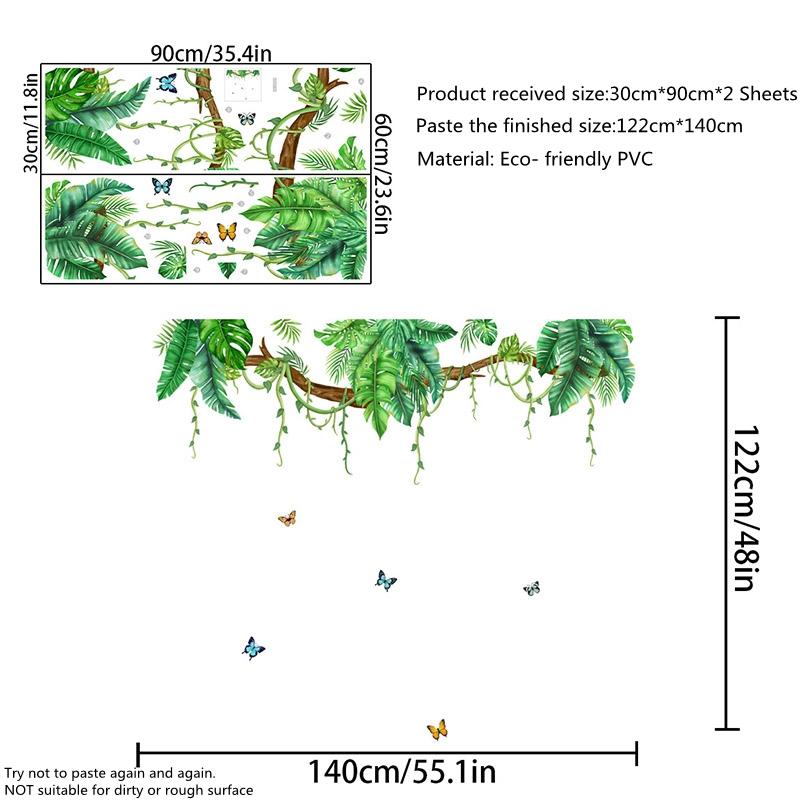 

Tropical Leaves Branch Wall Decals Hanging Vines Green Plants Butterfly Wall Stickers Living Room Bedroom Office Wall Decor M47 30x90-2 PCS
