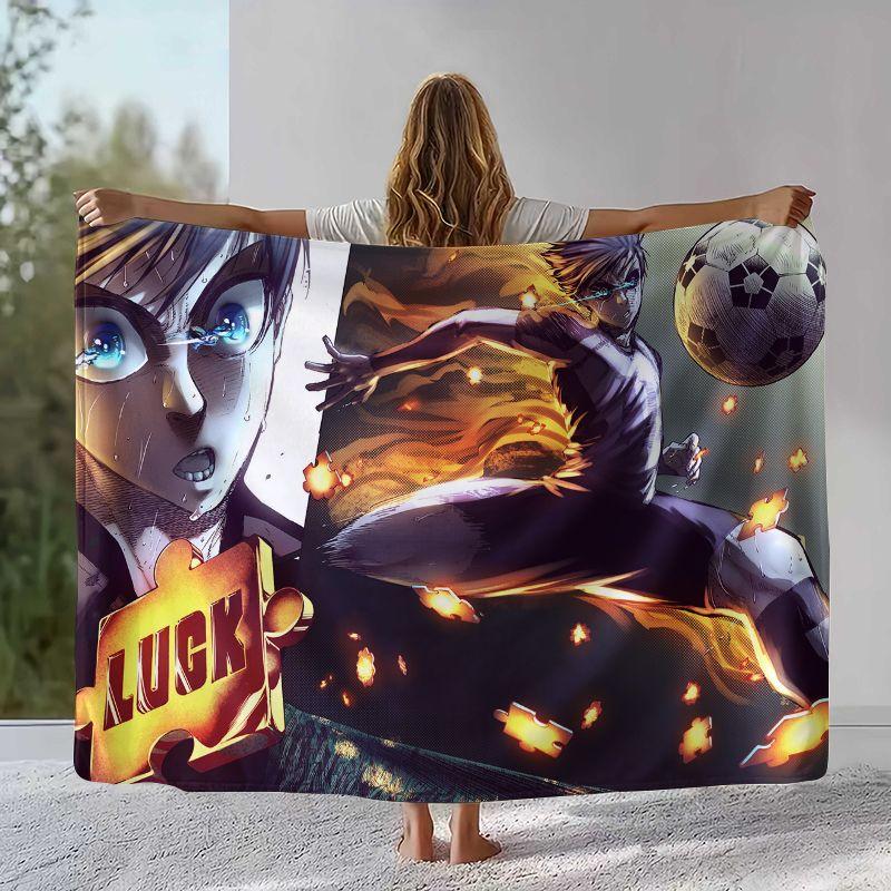 Anime Blue Lock Football Cartoon Flannel Blanket,Ultra Soft Warm Plush Throw for Home Bedroom Bed Sofa Cover Office Camping Gift