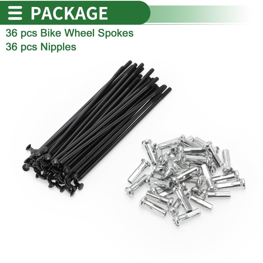 Motoforti Universal Bicycle Spokes, Bicycle Wheel Spokes, 14G, 78mm Length, Carbon Steel, Black, 1 Set